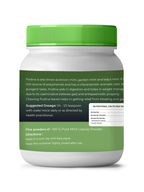White container with green lid and label on a white background