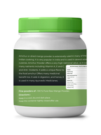 Container of vedcare Amchur powder with green lid and label on a white background