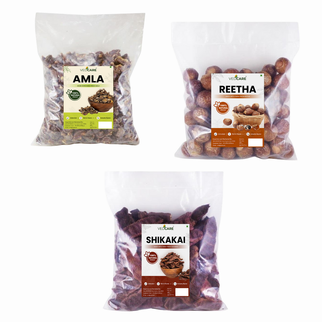 Vedcare Whole Dried Amla, Reetha & Shikakai Combo | Natural Hair Cleanser