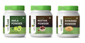 Three jars of Vedcare organic powders on a white background