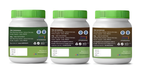 Three containers with green lids and labels on a white background
