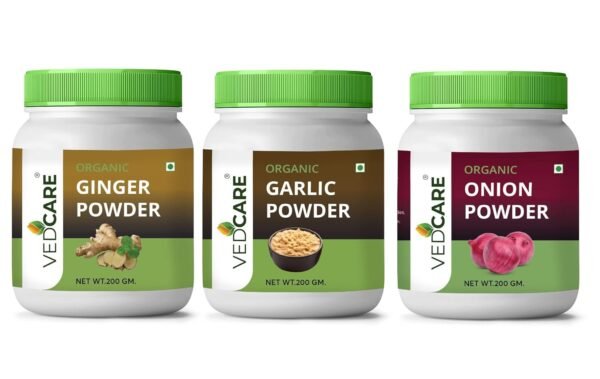 Vedcare Ginger + Garlic + Onion 100% Pure & Natural Powder, (200g X 3)