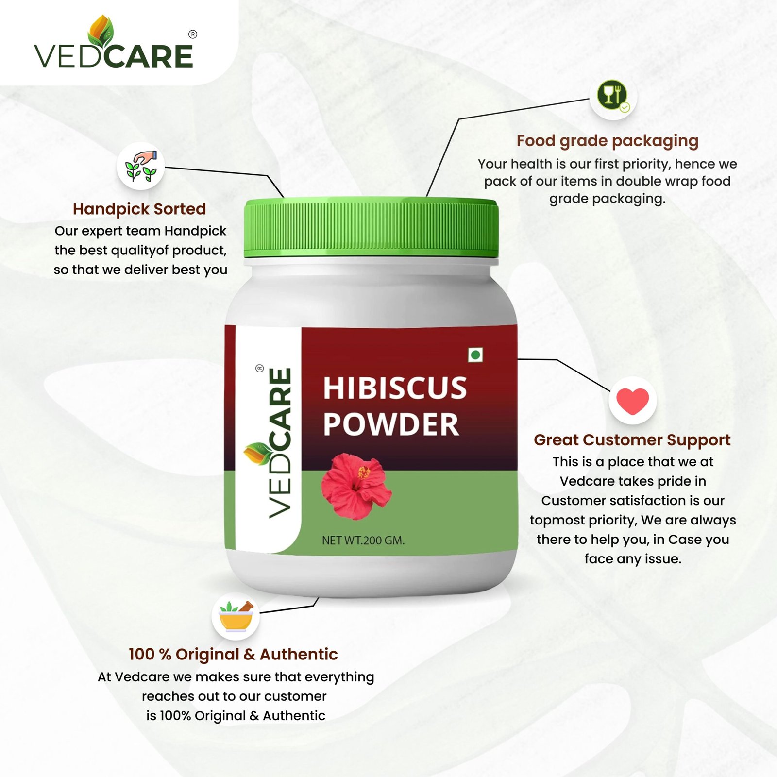 Vedcare Hibiscus Flower Powder, 200gm - Image 4